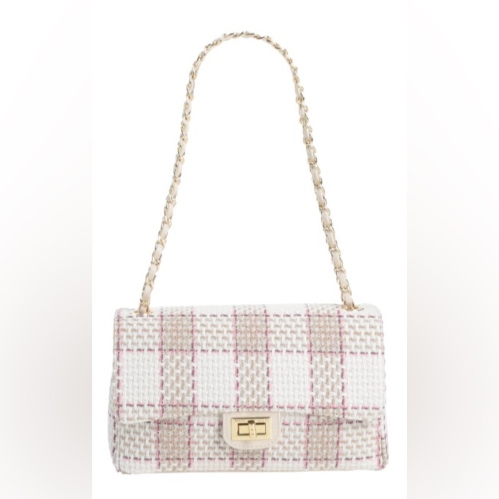 Marc Ellis Elegant Tweed Rosa Pink And White Shoulder Bag Nwt